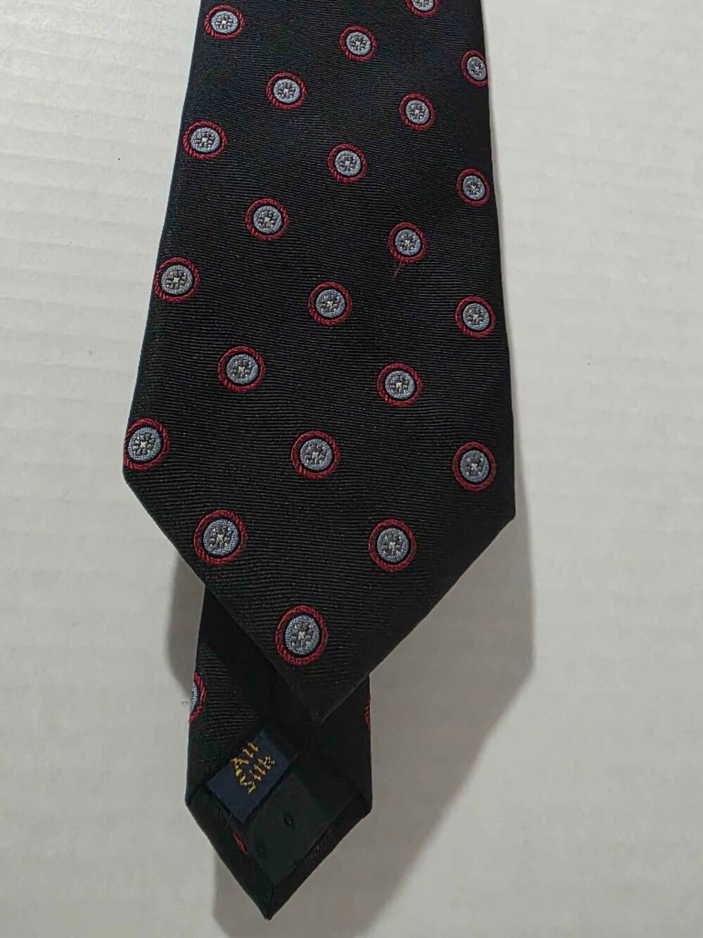 Cotswold Collection by J.S. Blank Silk Tie Black Red Silver Medallion